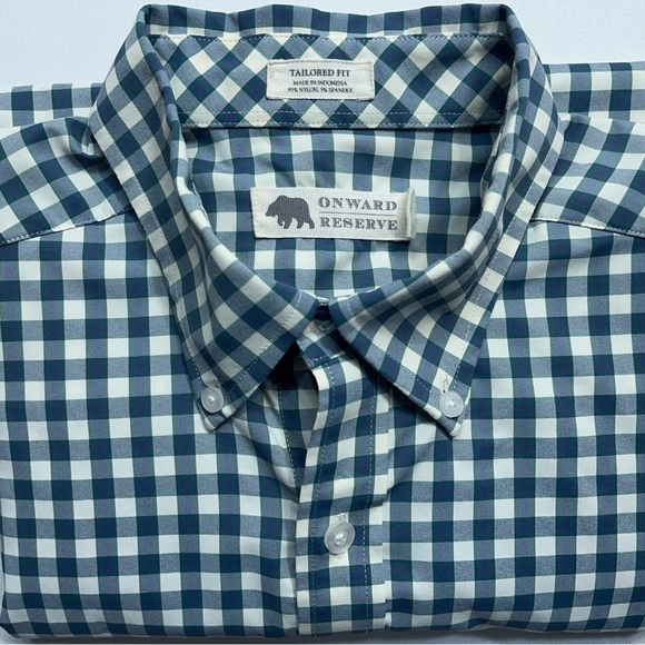 Onward Reserve Performance Button Down Shirt Mens Size Medium Blue Ivory Checked - Picture 16 of 16